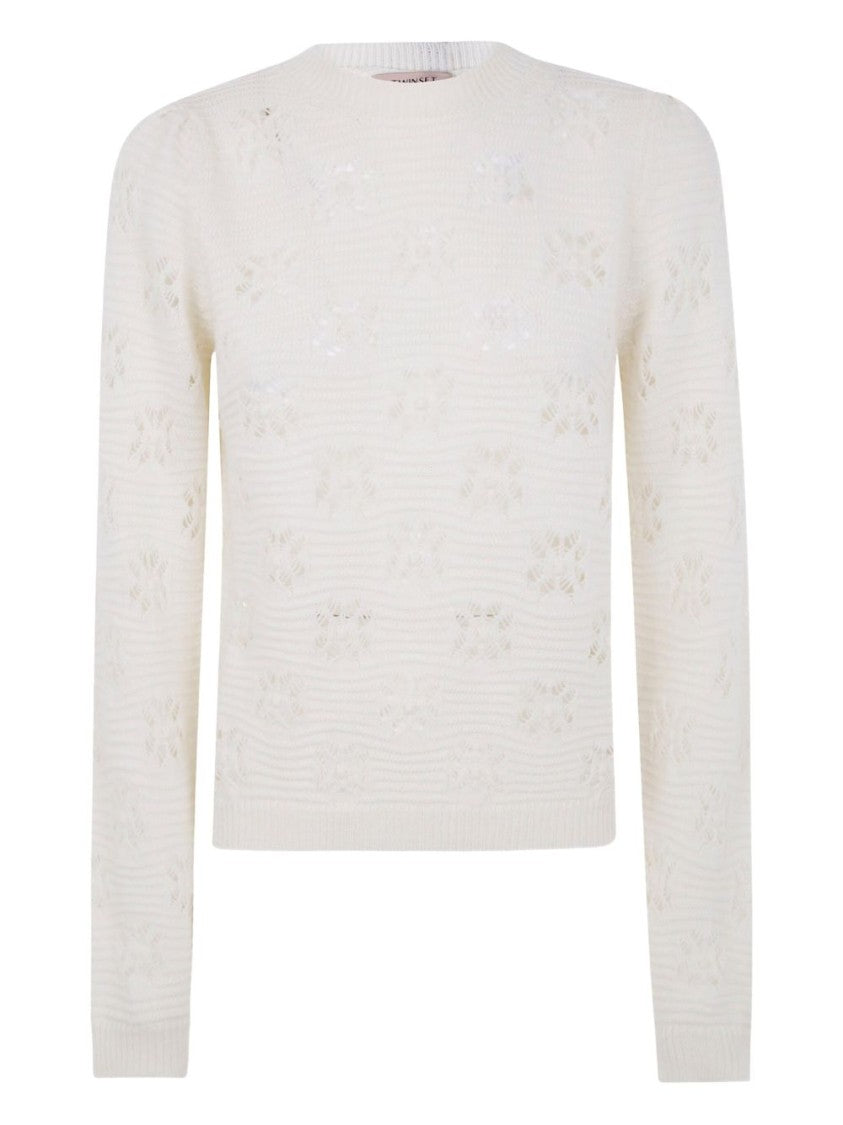 Twin-Set Textured Knit Sweater With Subtle Floral Pattern