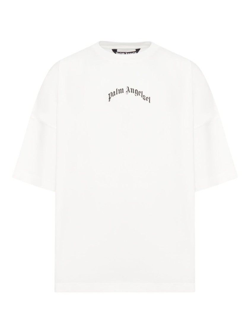 Palm Angels White Cotton T-Shirt With Gothic Print