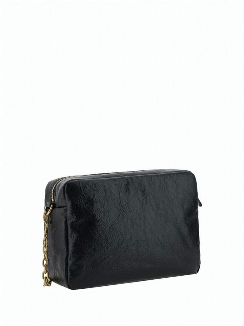 Balenciaga Rectangular Textured Leather Shoulder Bag With Gold Double-B Emblem