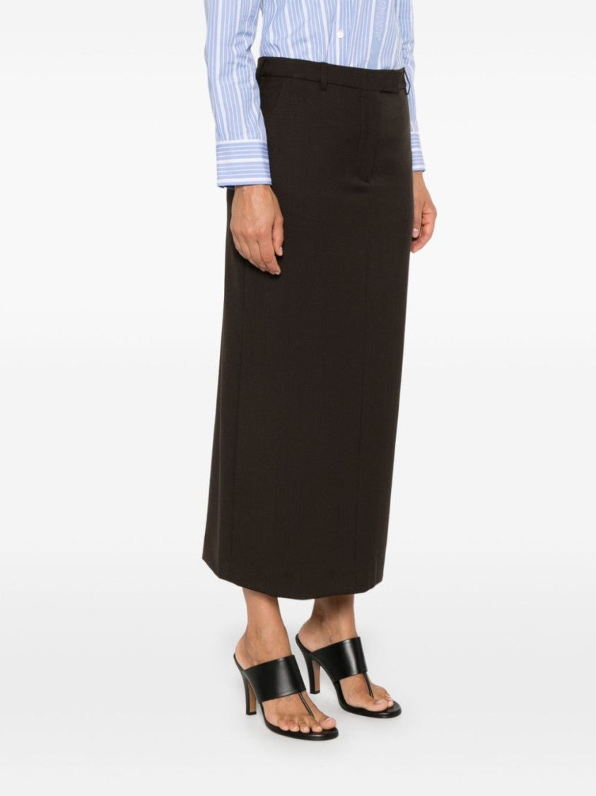Officine Generale Coffee Brown Wool Skirt