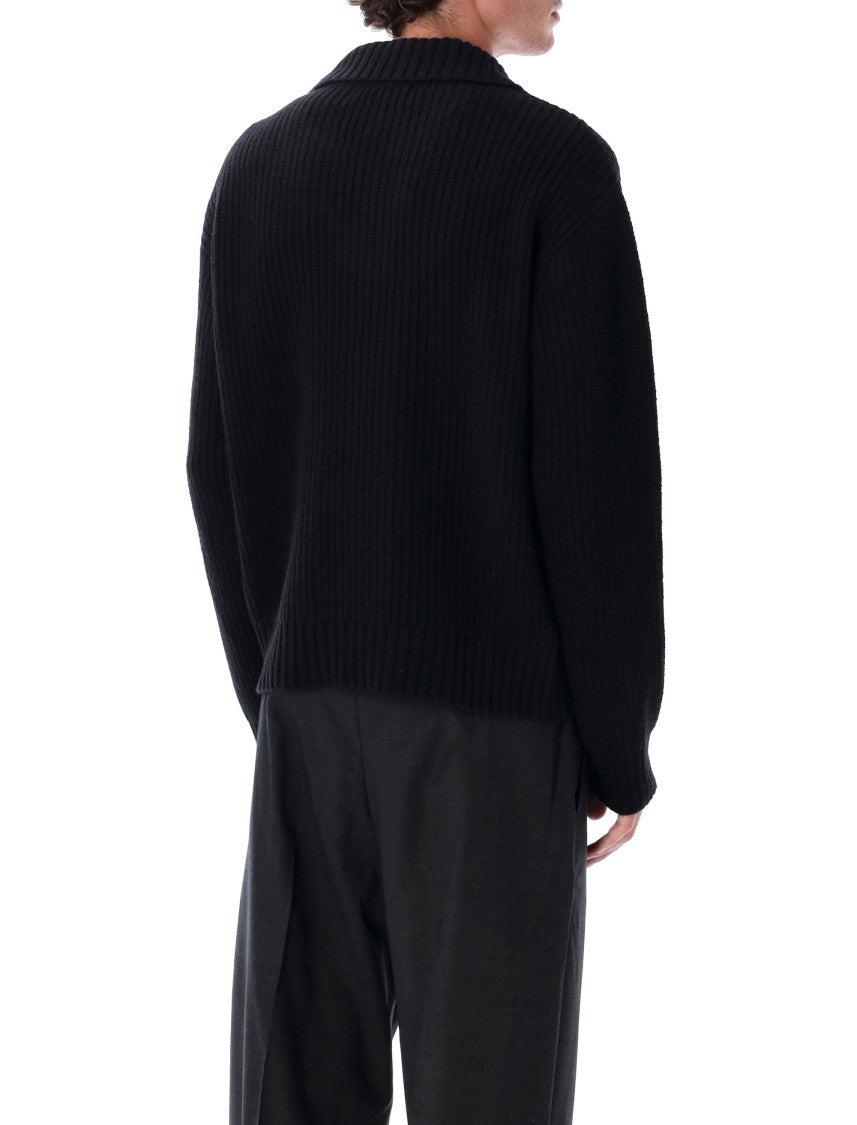 Mfpen Open Collar Ribbed Knit Sweater