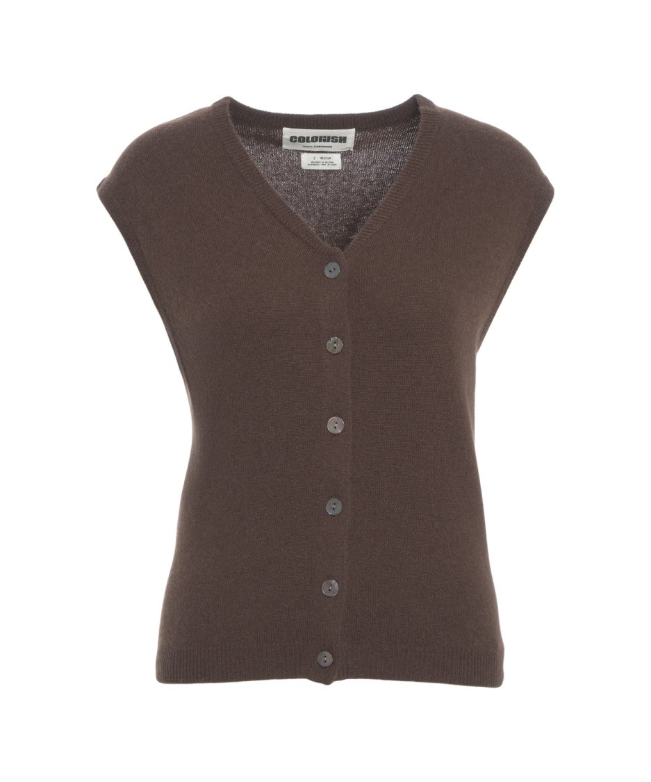 Crush Cashmere Gilet With Classic V-Neck And Full-Button Closure