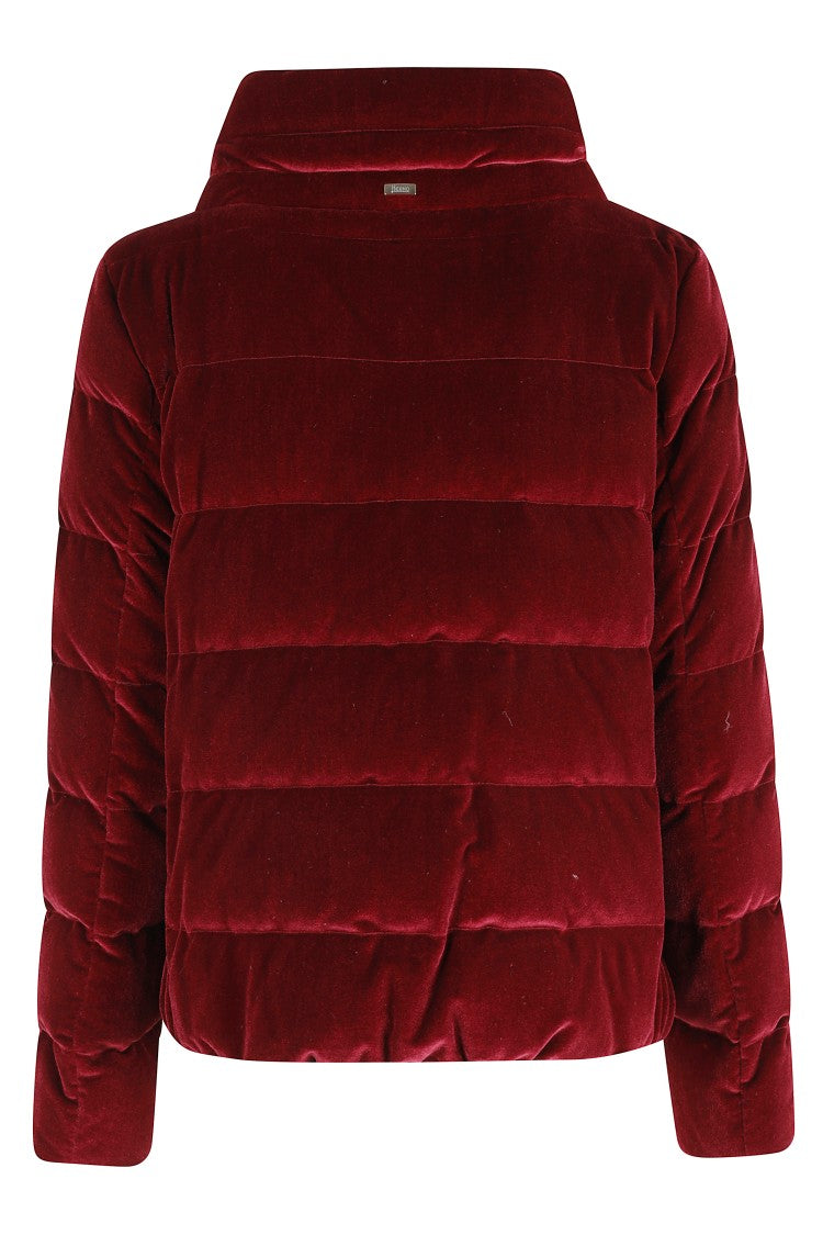 Herno Padded Burgundy Velvet Down Coat With High Collar