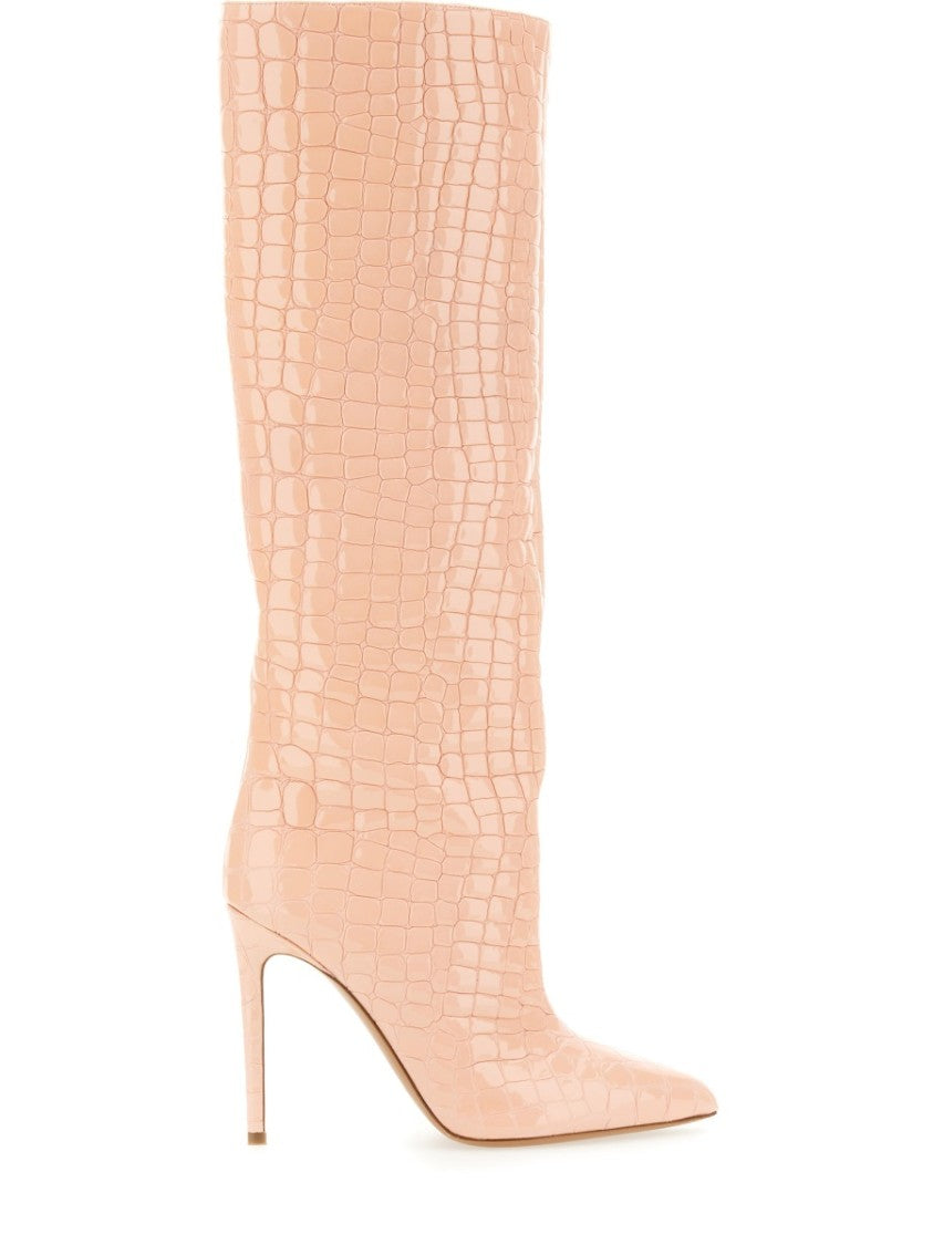 Paris Texas Knee-High Leather Boots With Glossy Crocodile Finish