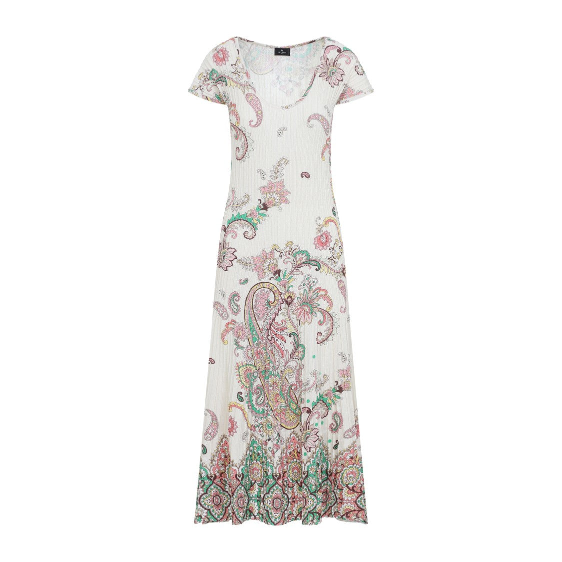 Etro Knit White Cotton Midi Dress With Flared Skirt
