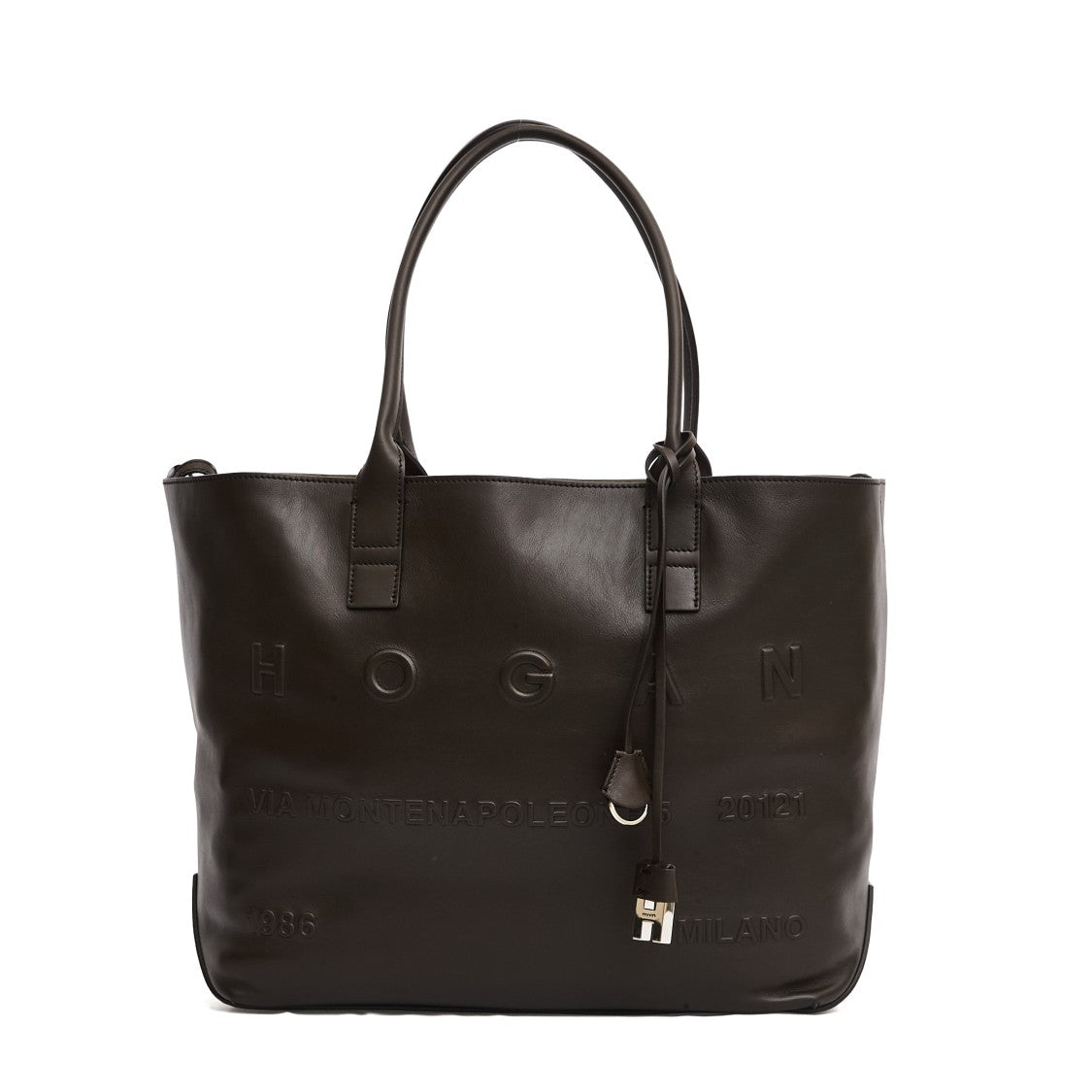 Hogan Address Medium Shopping Bag In Brown Leather