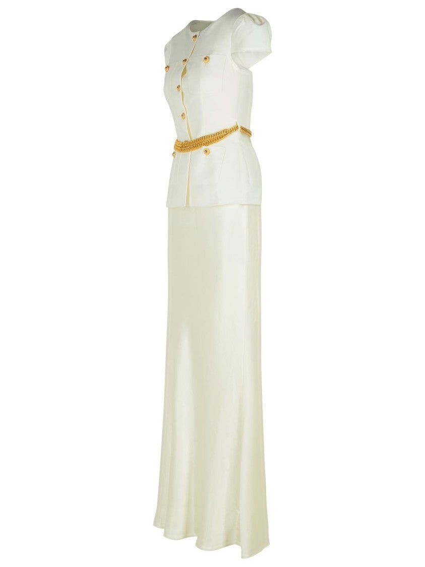 Self-Portrait Maxi Taffeta Dress With Front Button Closure
