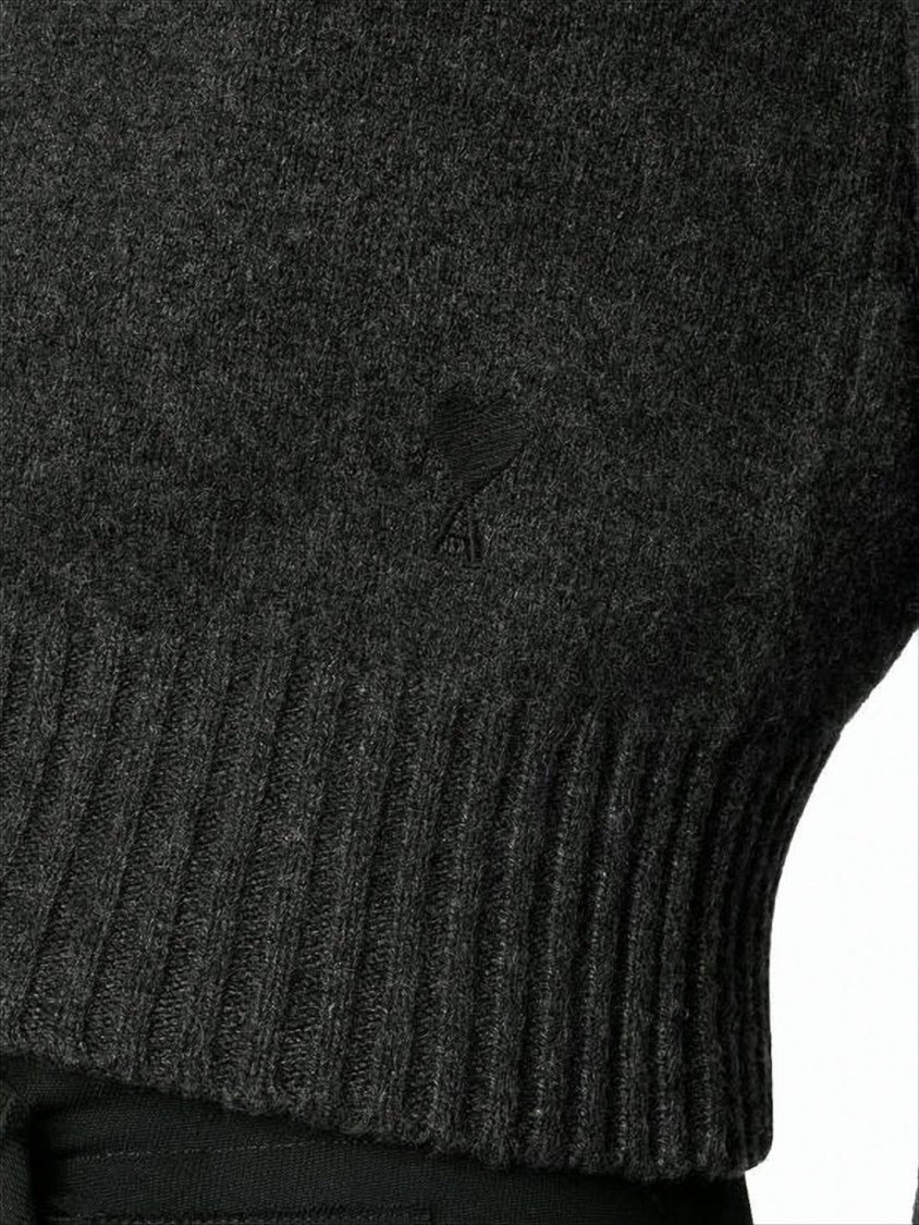 Ami Cropped Grey Cashmere And Wool Sweater