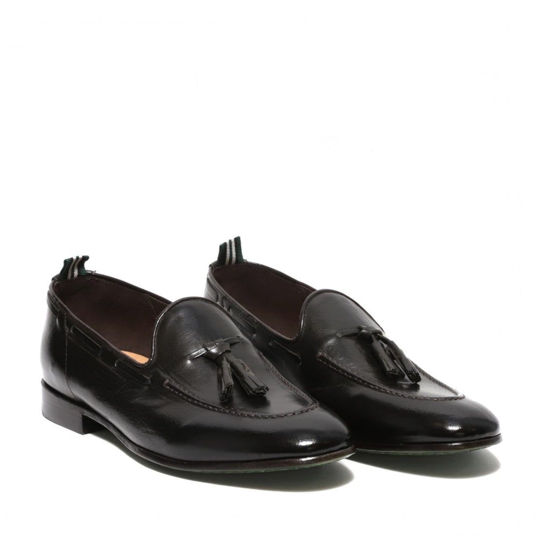 Green George Dark Green Leather Moccasin With Tassels