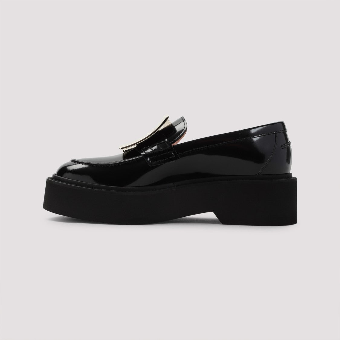 Roger Vivier Black Calfskin Rangers High Metal Loafer