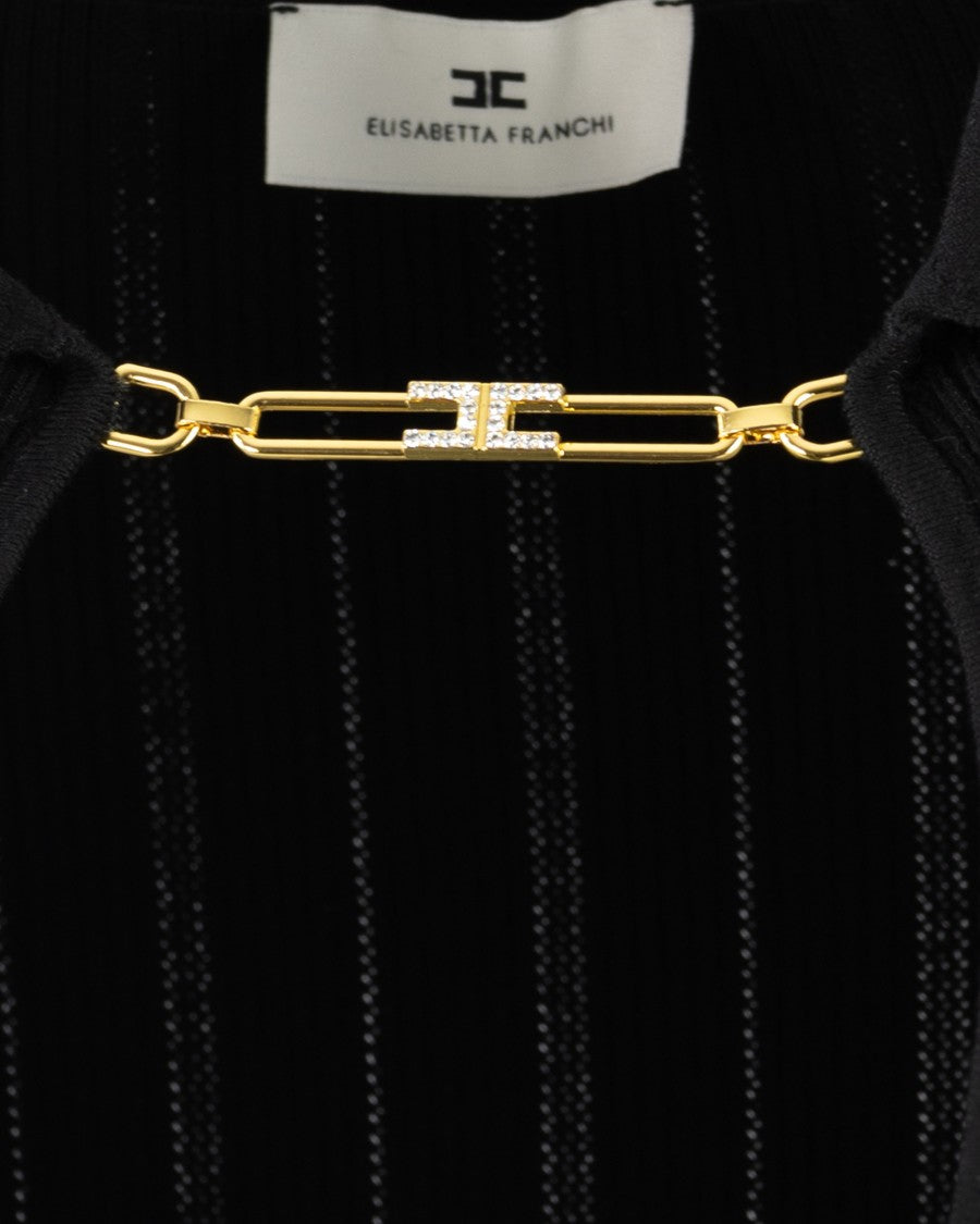 Elisabetta Franchi Ribbed Knit Top With À Jour Detailing Black