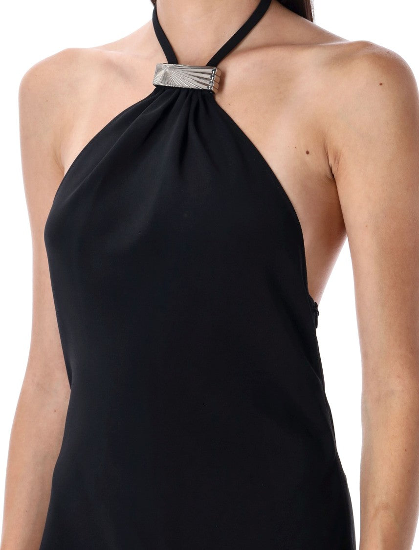 The Attico Form-Fitting Black Halter Neck Maxi Dress