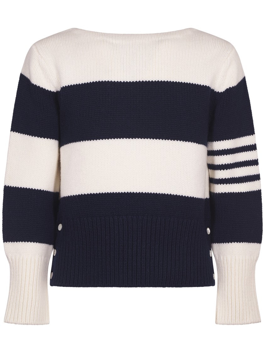 Thom Browne Rugby Stripe Jersey Stitch Boat Neck Pullover
