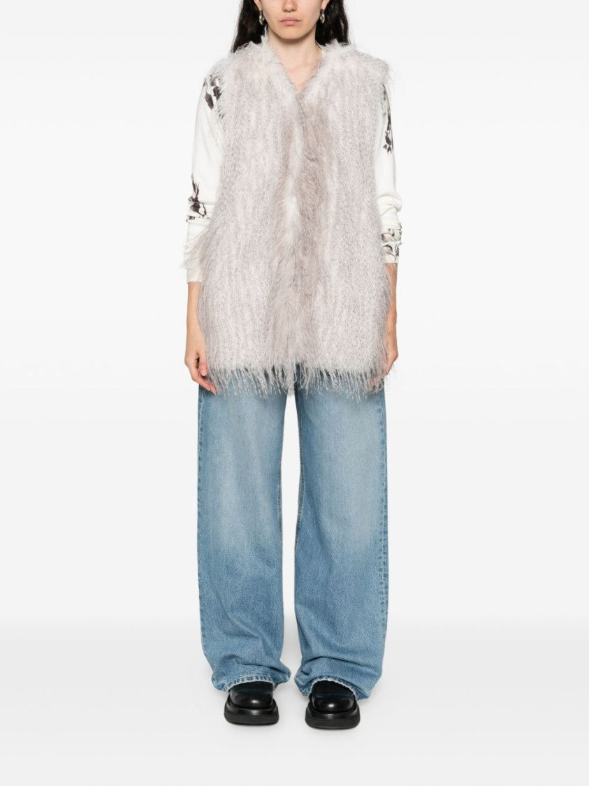 Blugirl Sleeveless White Coat With Fluffy Texture