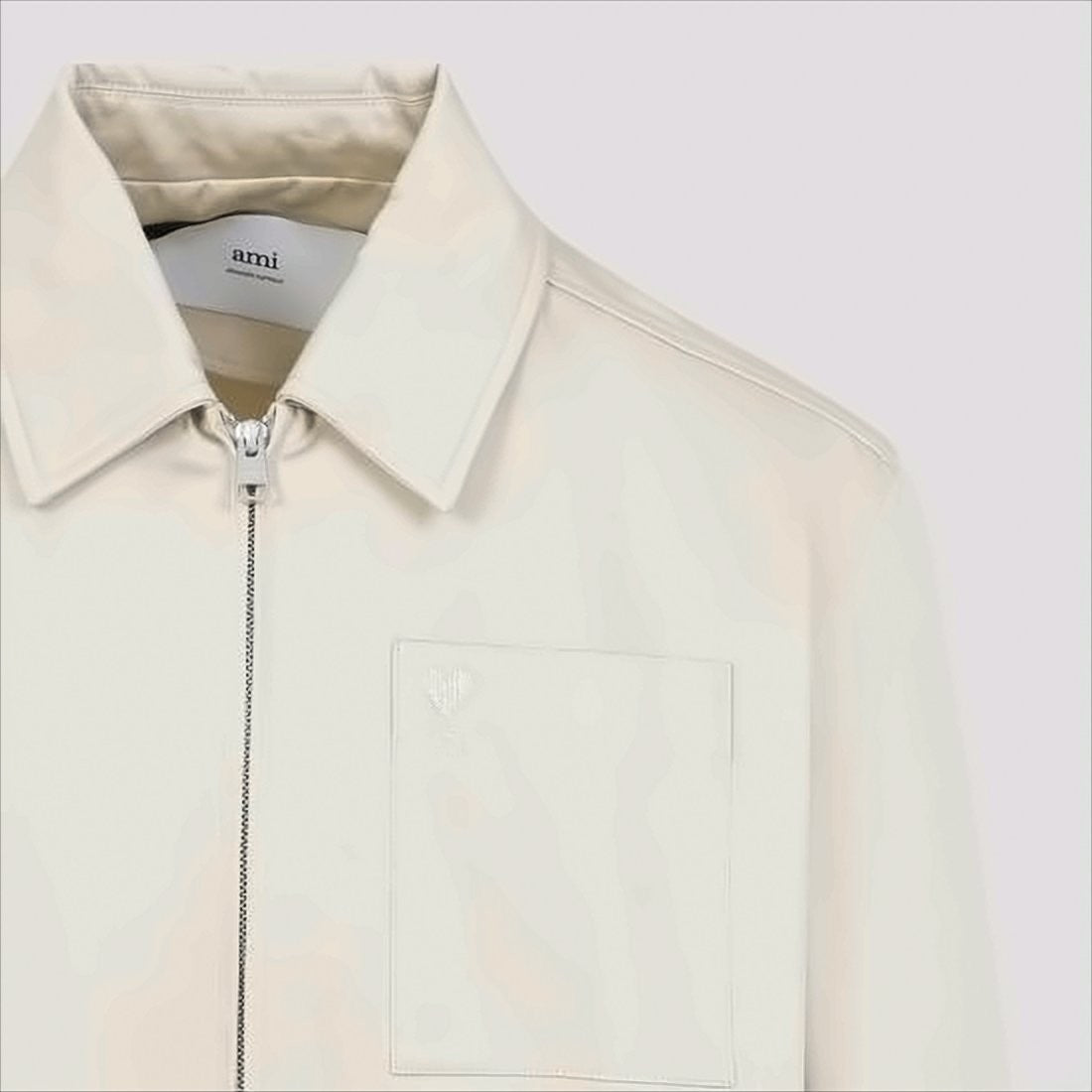 Ami Minimalist Cotton Bomber Jacket With Embroidered Chest Pocket