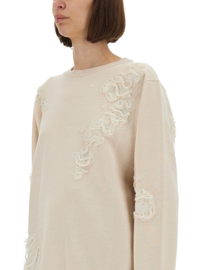 Mm6 By Maison Margiela Oversized Mesh Sweater With Worn Effect Details