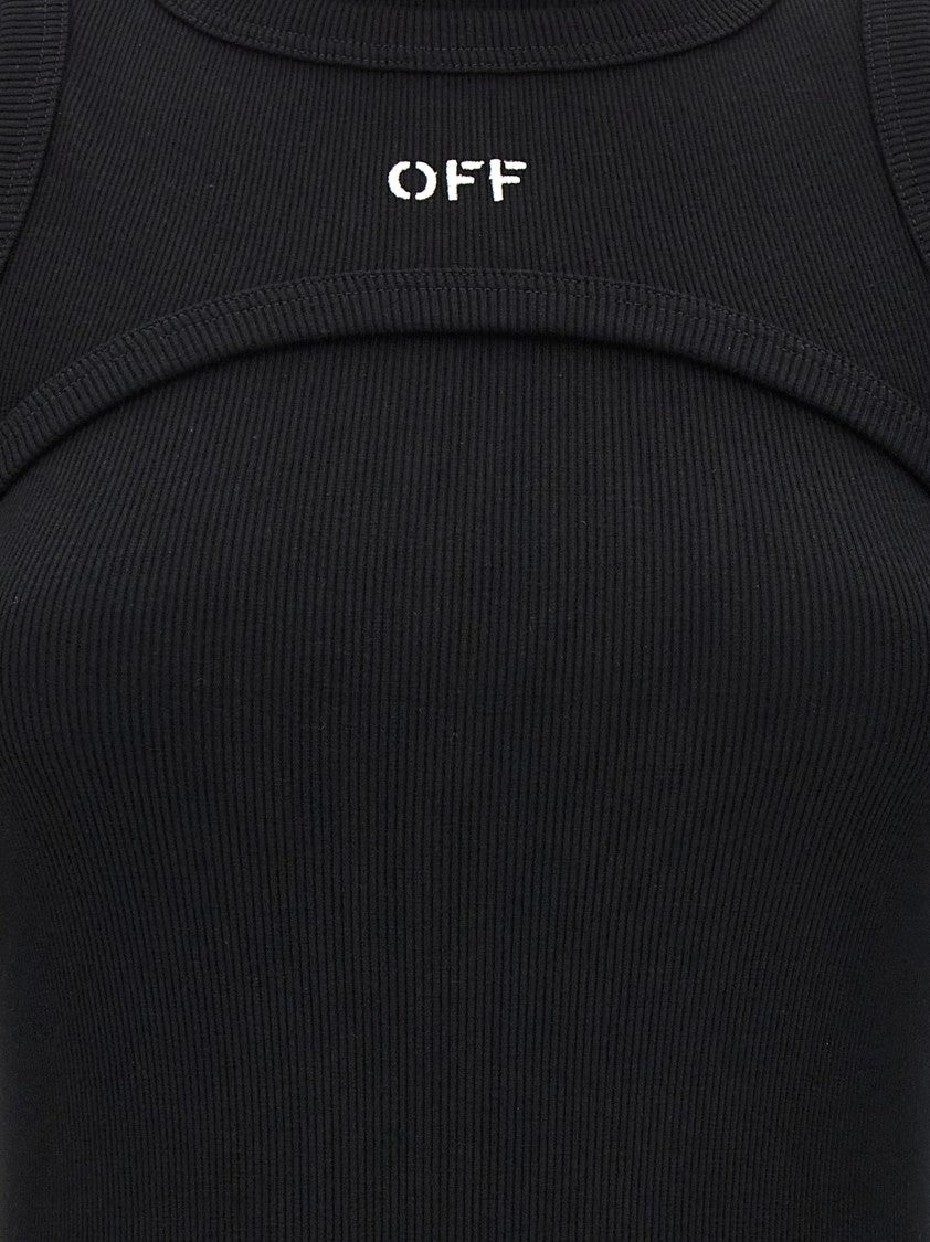 Off-White Long Sleeve Off Stamp Stretch Cotton Dress
