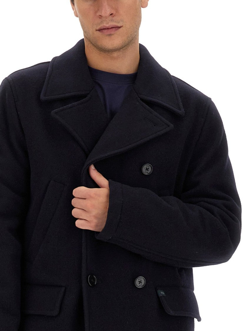 Fay Double-Breasted Black Wool Coat