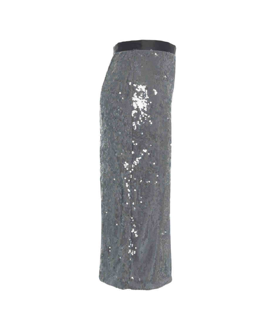 Jucca High-Waisted Grey Midi Skirt With All-Over Sequin Embellishment