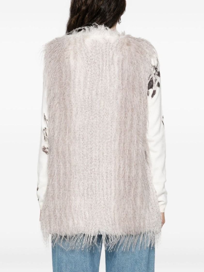 Blugirl Sleeveless Textured Jacket With V-Neckline And Relaxed Fit