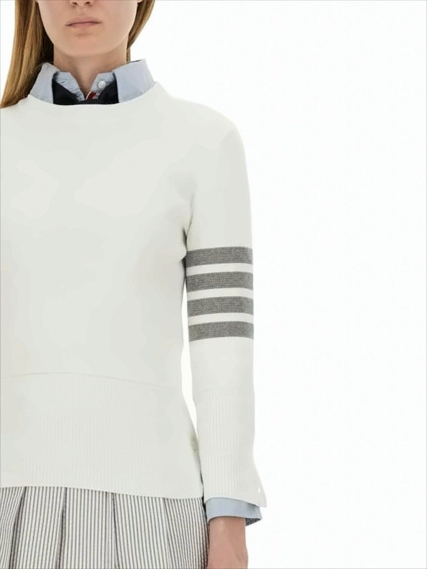Thom Browne Fitted Knit Top With High Neckline And Striped Sleeve