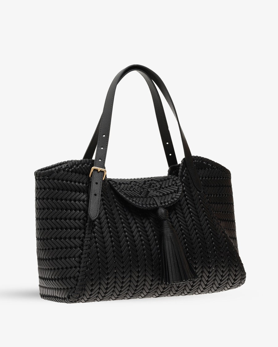 Anya Hindmarch Black Shiny Capra Leather Neeson Tassel Tote