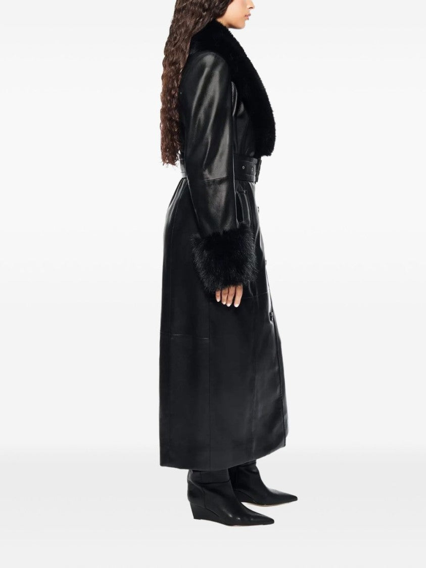 Stand Studio Long Coat In Black And Natural