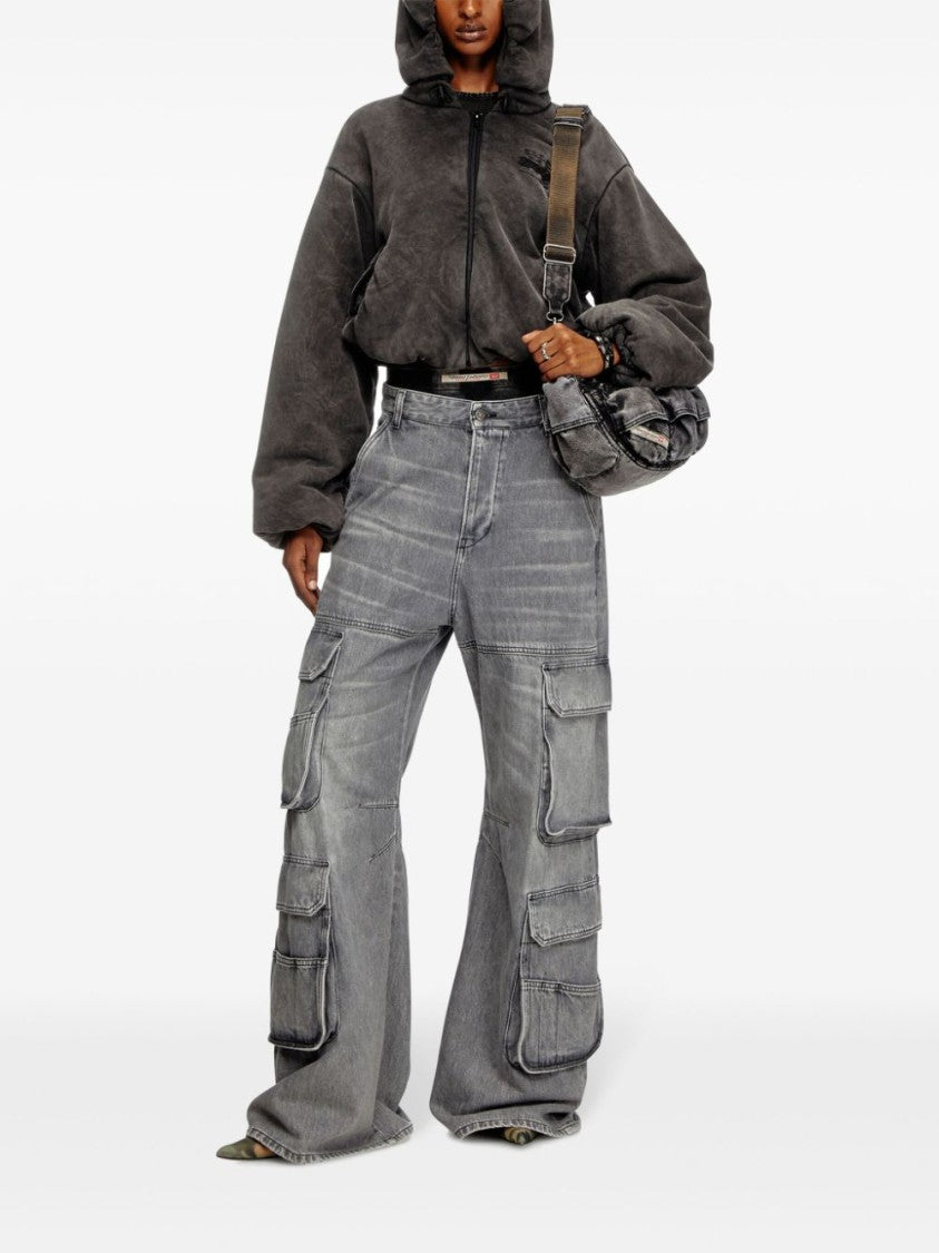 Diesel High-Waist Wide-Leg Denim Jeans With Cargo Pockets