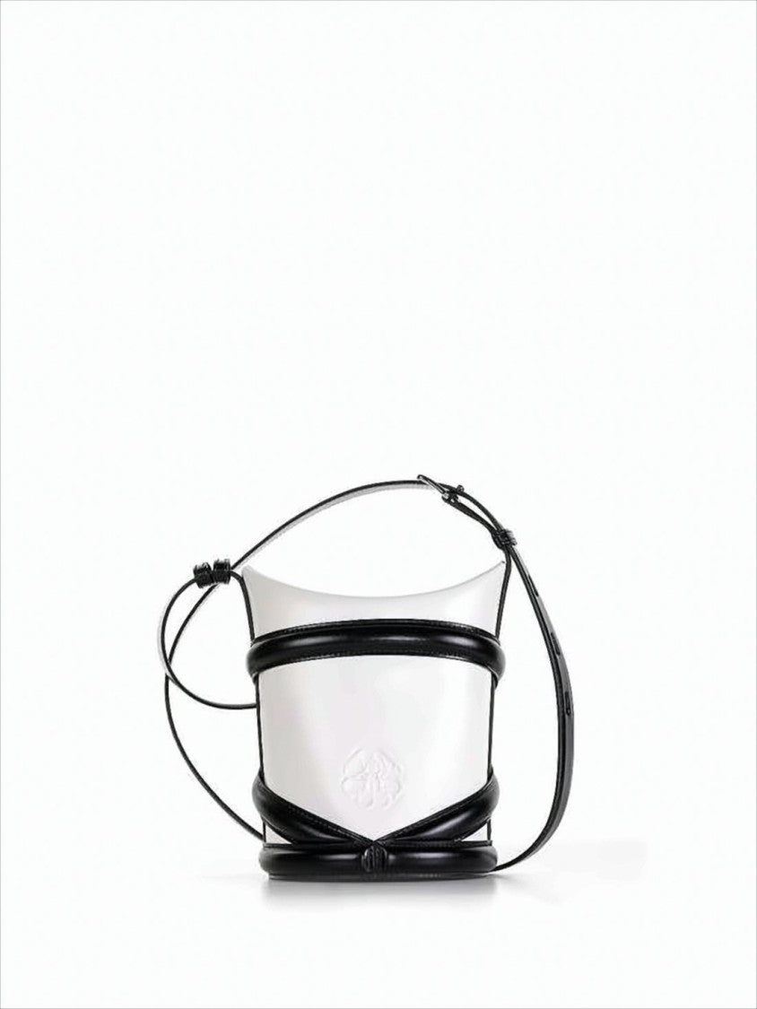 Alexander Mcqueen Structured White Leather Crossbody Bag With Crisscross Straps
