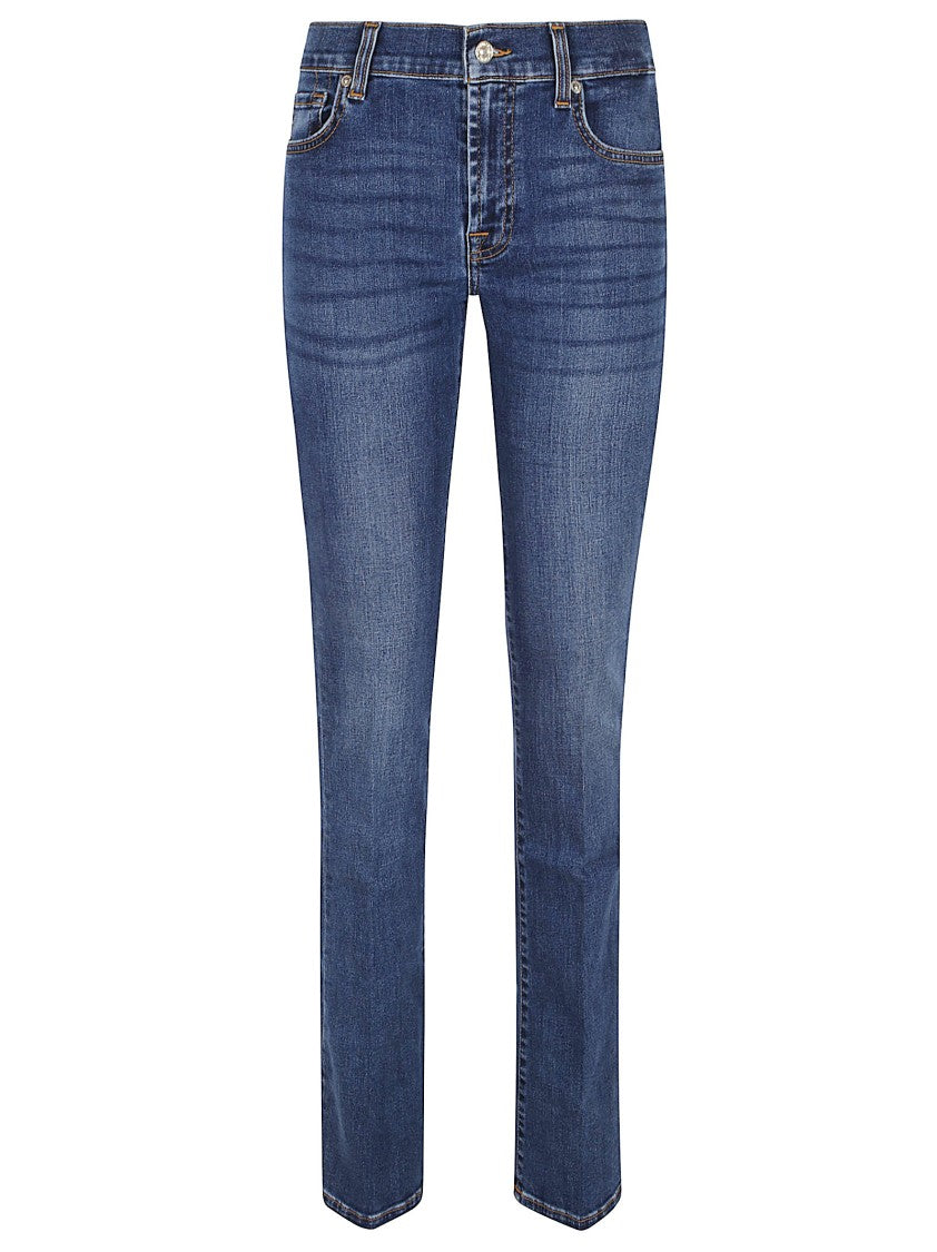 7 For All Mankind Straight-Leg Blue Trousers In Soft Cotton Blend