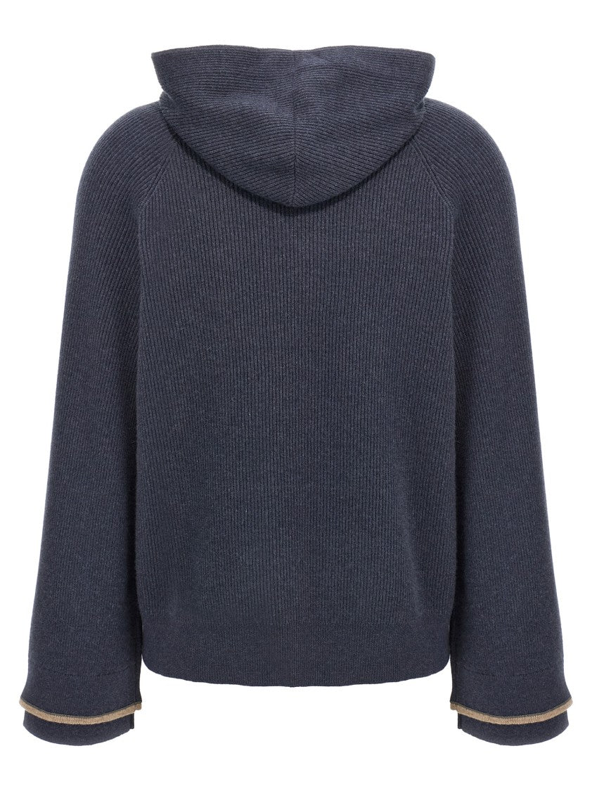 Brunello Cucinelli Ribbed Wool-Cashmere-Silk Blend Hooded Sweater
