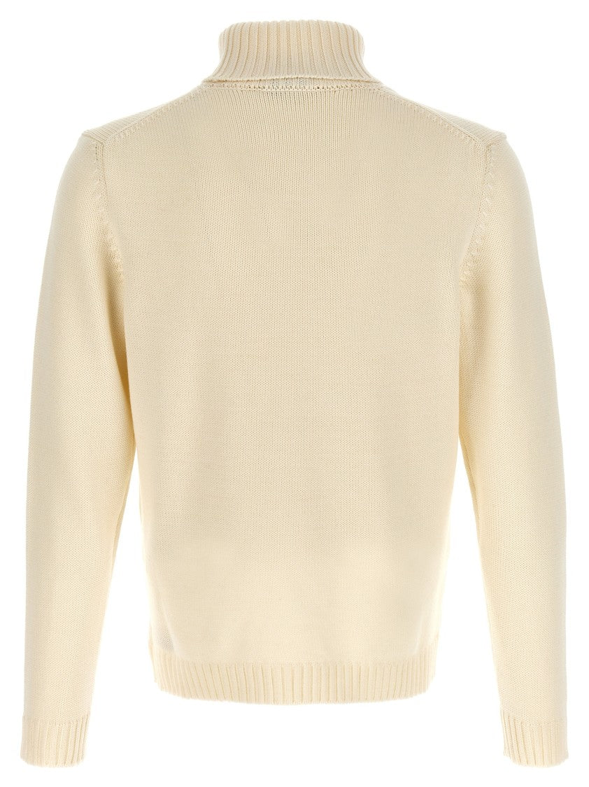 Zanone Wool Sweater With Turned-Up Turtleneck And Ribbed Detailing