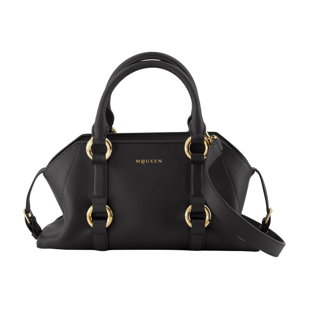Alexander Mcqueen Compact Structured Black Calfskin Purse