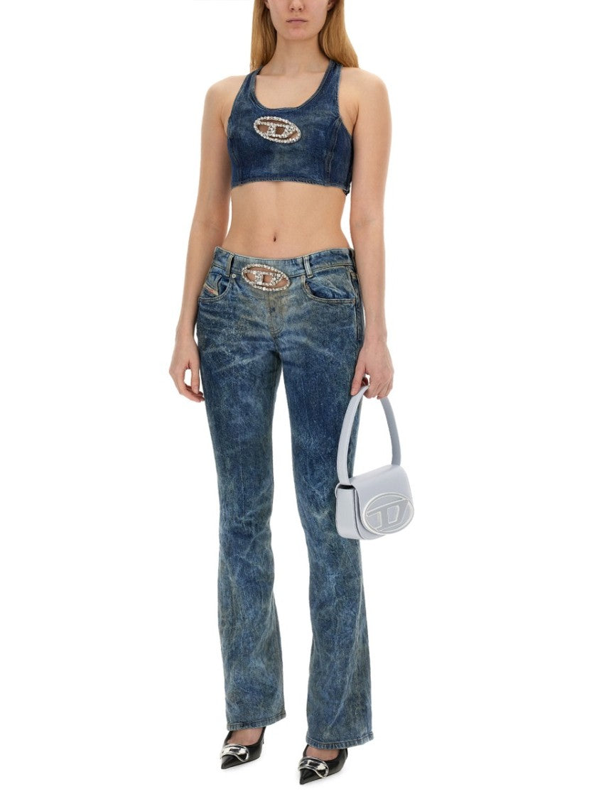 Diesel Rhinestone-Embellished Racerback Cropped Tank Top