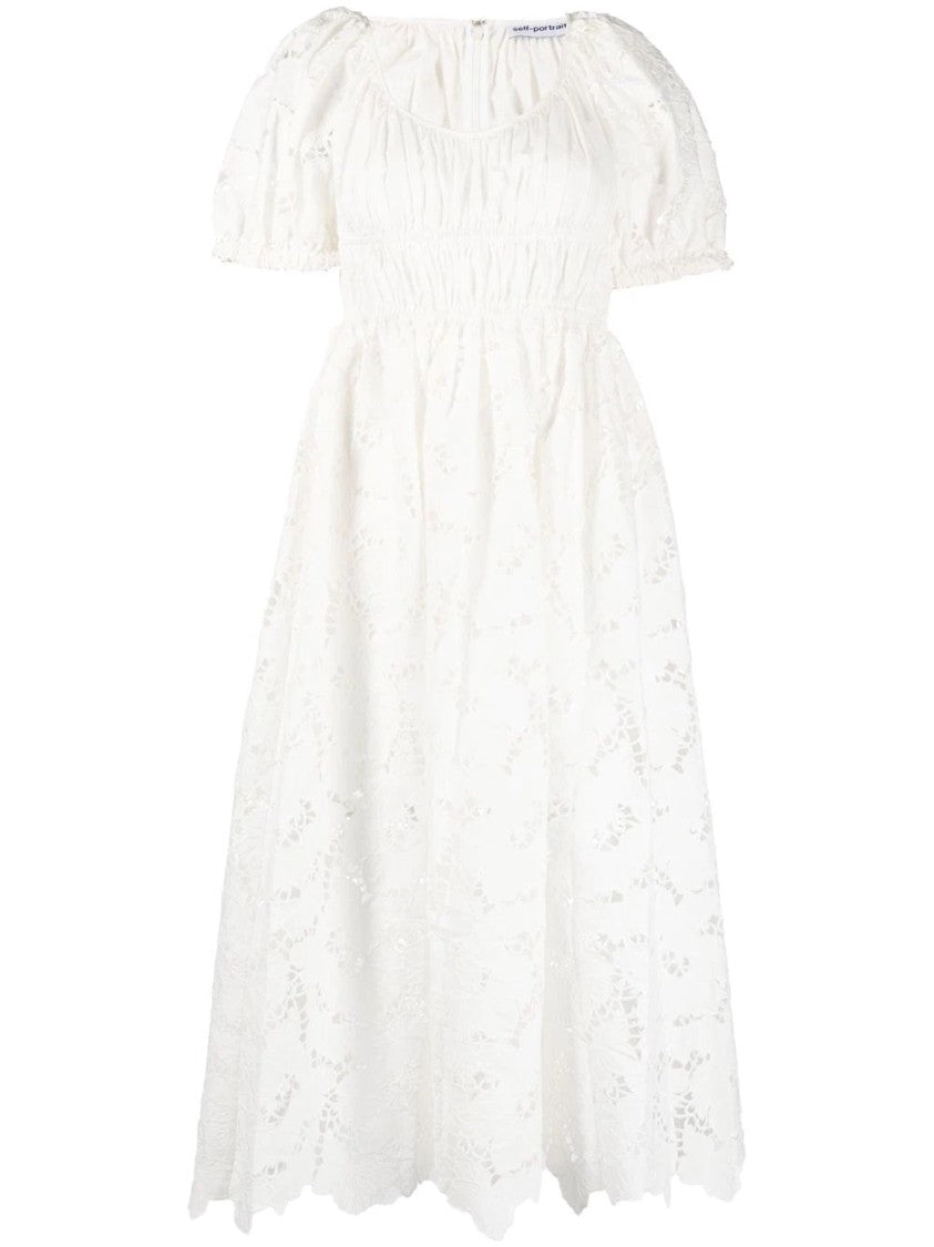 Self-Portrait White Cotton Lace Midi Dress