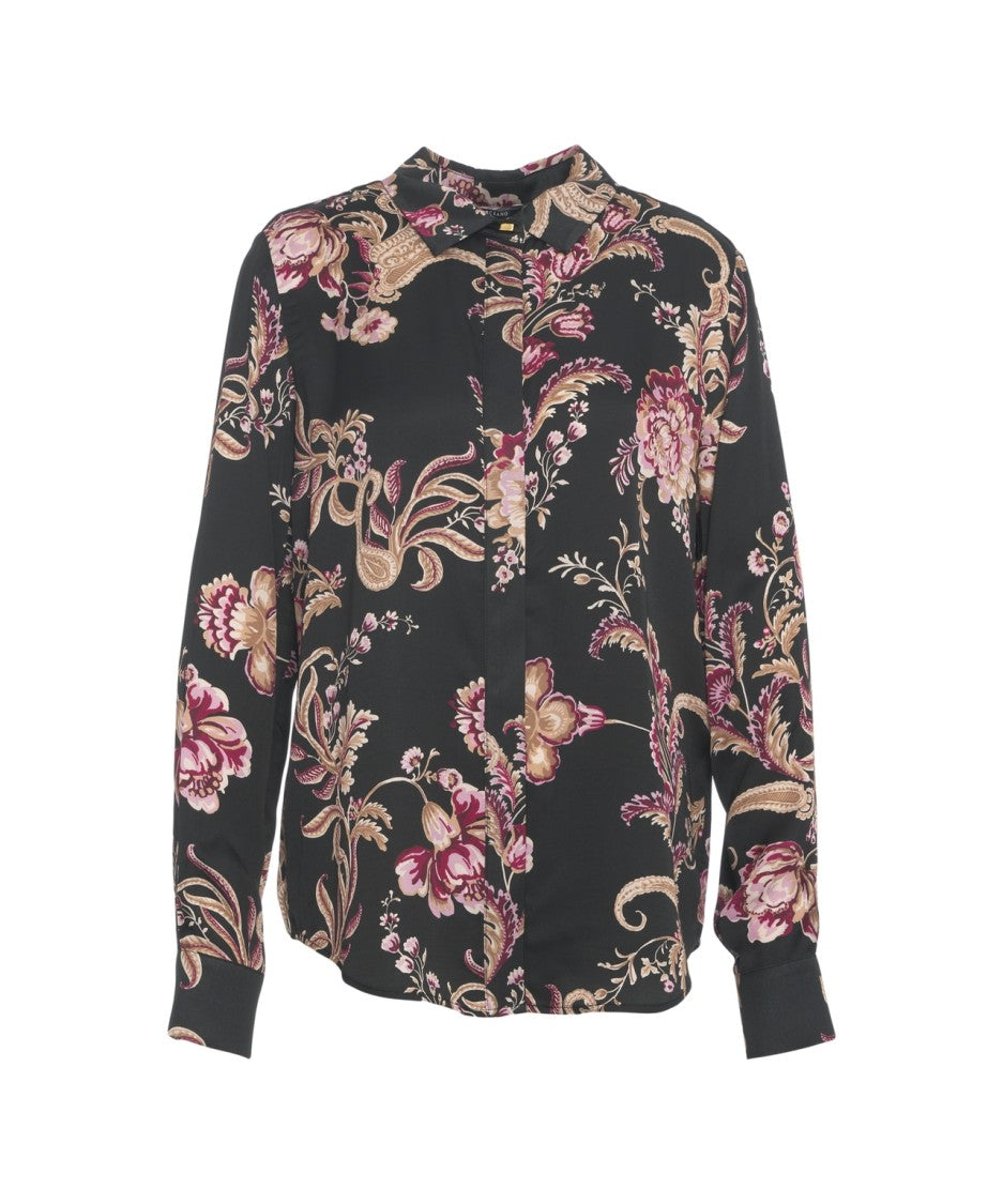 Guess By Marciano Monogram Pattern Blouse With Buttoned Cuffs And Classic Collar