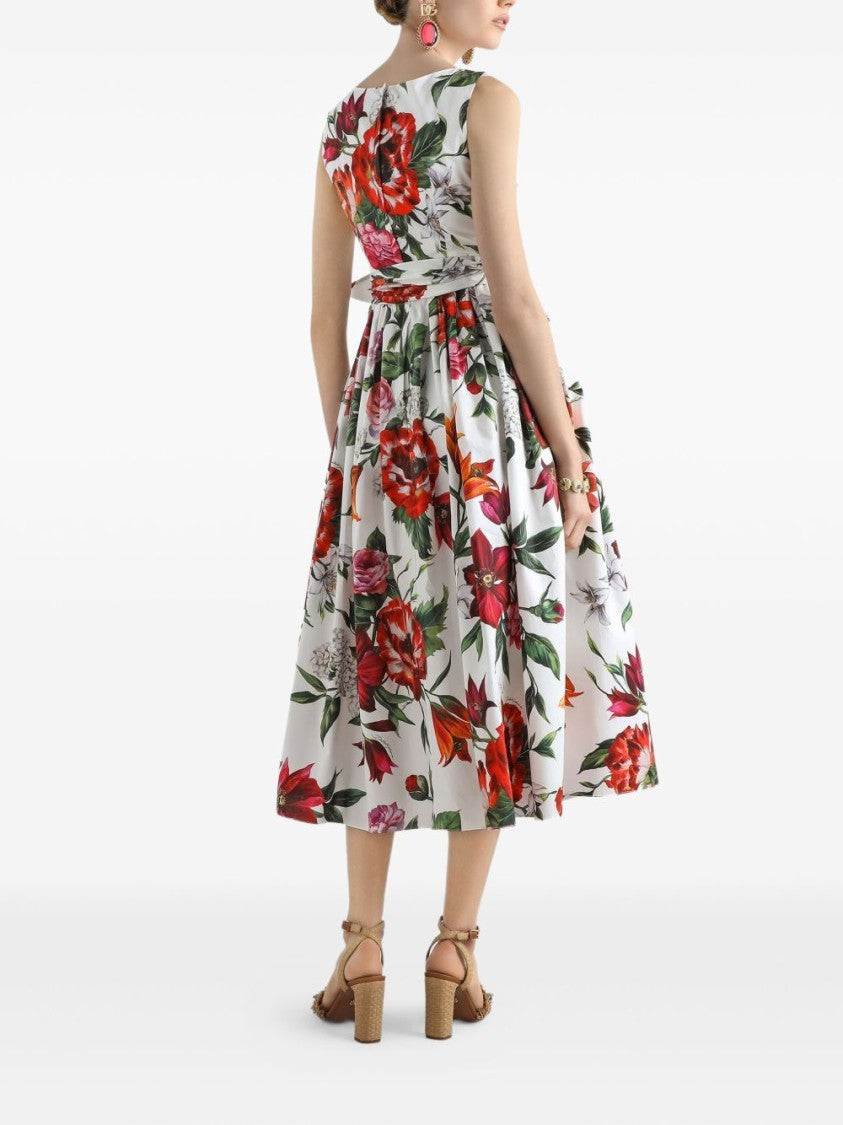 Dolce & Gabbana Floral Print Midi Dress With Fitted Bodice