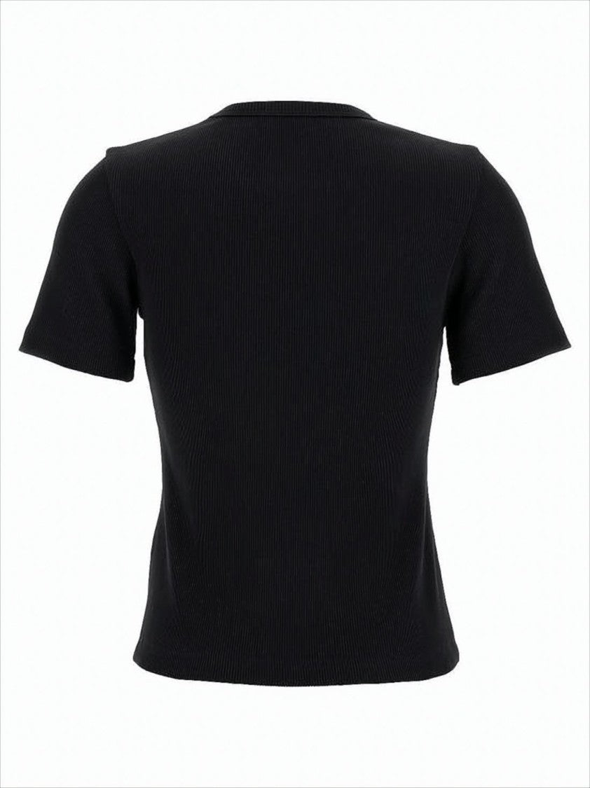 Tory Burch Ribbed Knit Short-Sleeved Top With Logo Patch