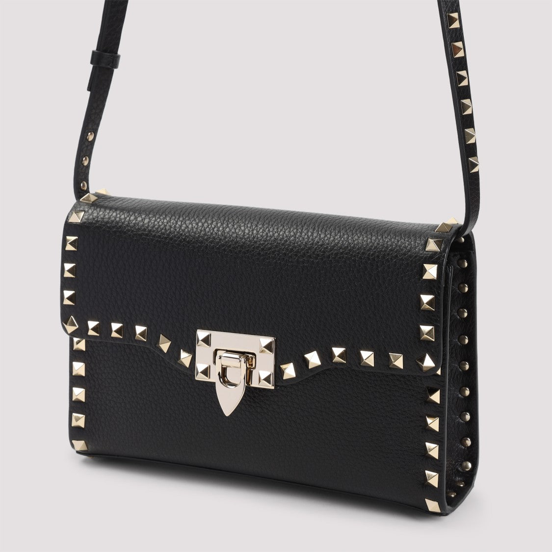 Valentino Rockstud Black Leather Shoulder Bag With Silver Hardware