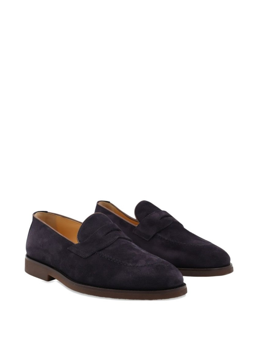 Brunello Cucinelli Low-Profile Black Suede Loafers With Strap Detail