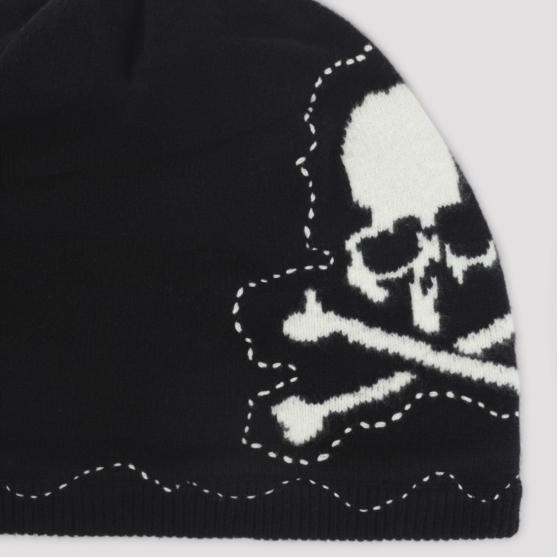 Mastermind Ribbed Black Wool Beanie With Iconic Skull Pattern
