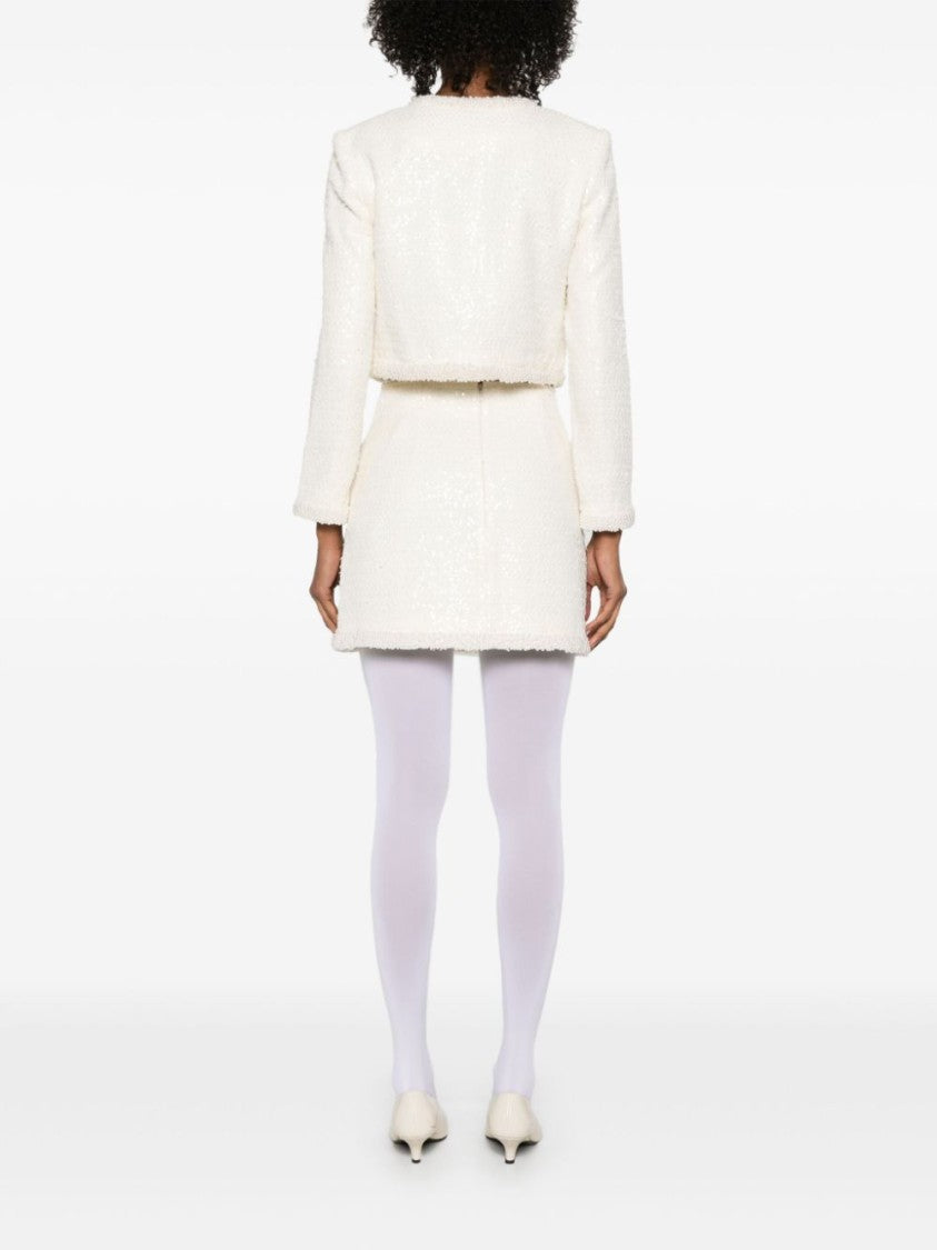 Self-Portrait Bouclé Pearl-Trim Mini Skirt