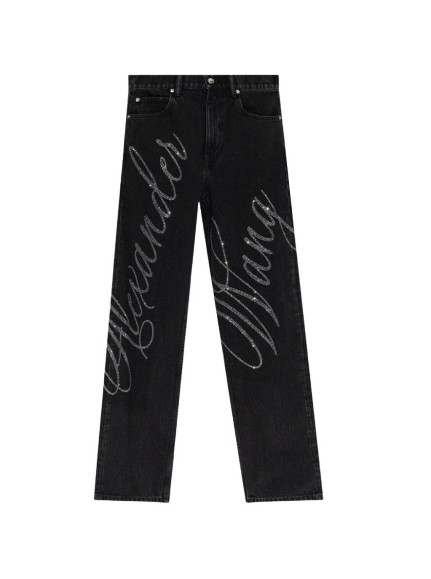 Alexander Wang Ez Mid Rise Jean In Crystal Hotfix Logo Grey Aged