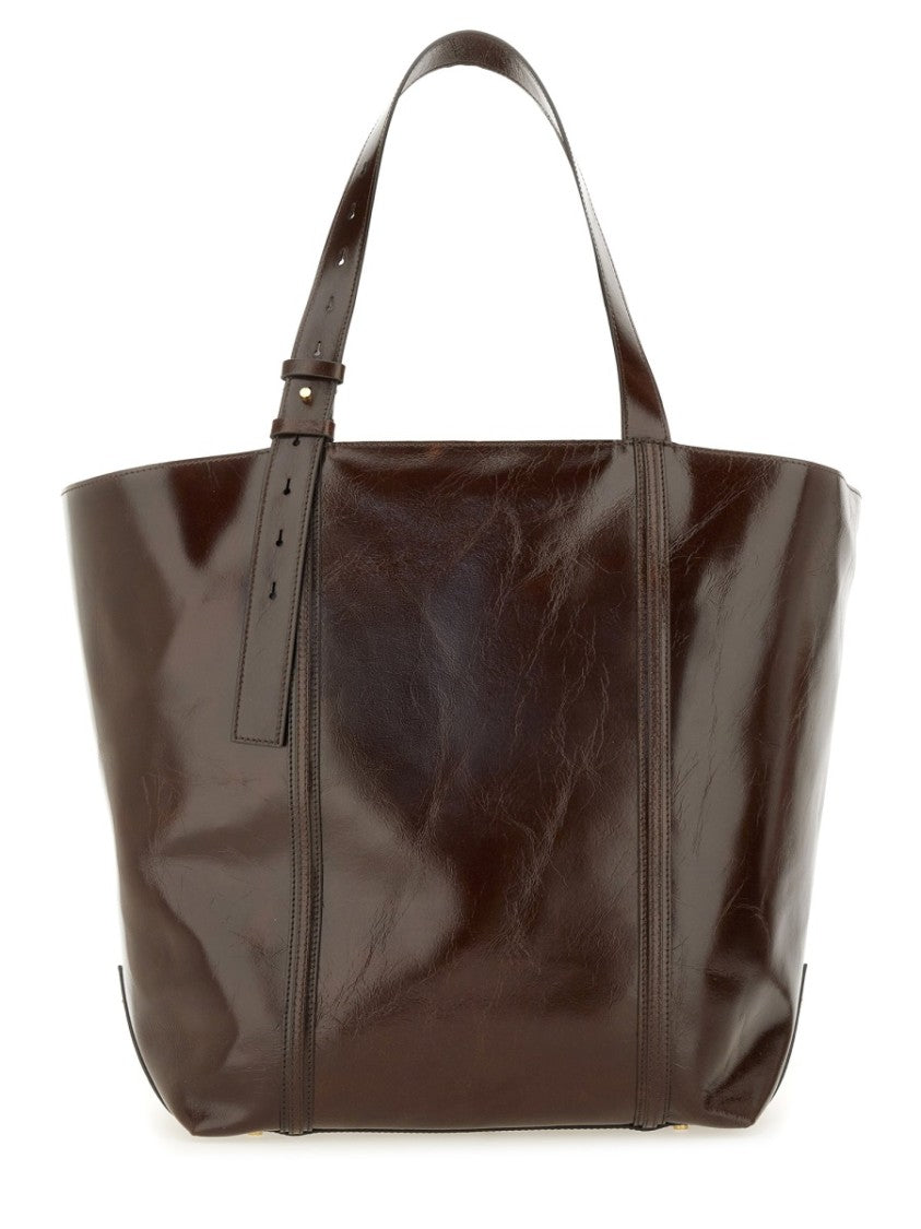 Golden Goose Dpp Large Dark Brown Leather Tote Bag With Adjustable Straps