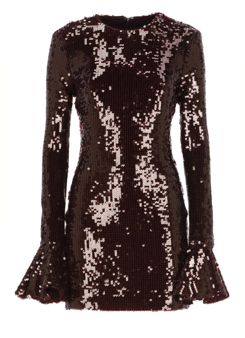 Rotate Burgundy Paillettes Mini Dress With Flared Cuffs