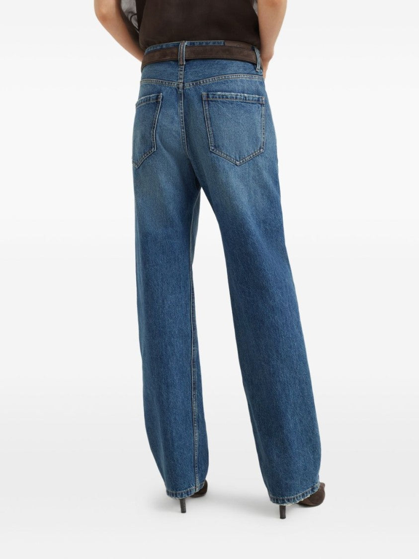 Brunello Cucinelli High-Waisted Straight-Leg Jeans With Contrast Stitching