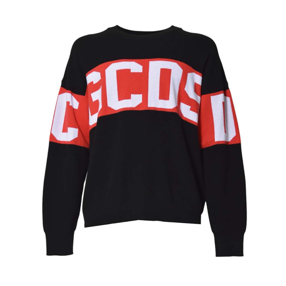 Gcds Black Wool Band Logo Crewneck Sweater