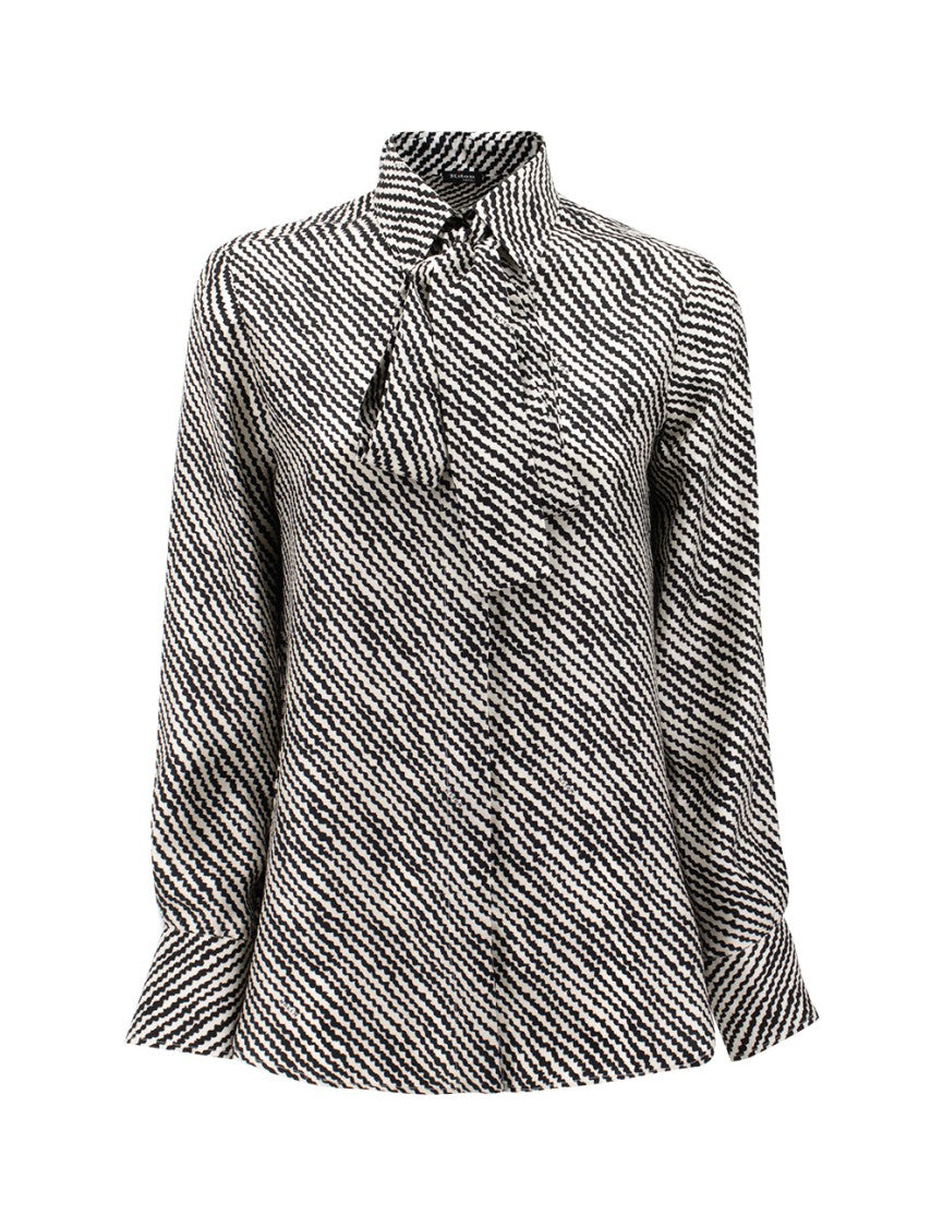 Kiton Printed Pattern Black Silk Blouse