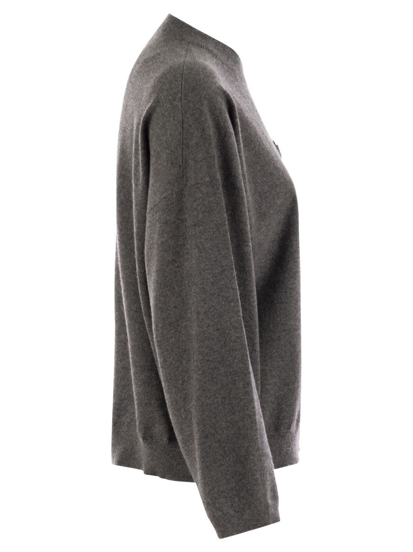 Brunello Cucinelli Cashmere Sweater With Breast Pocket And Necklace