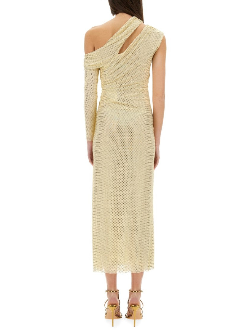 Self-Portrait Midi Dress Draped With Rhinestones